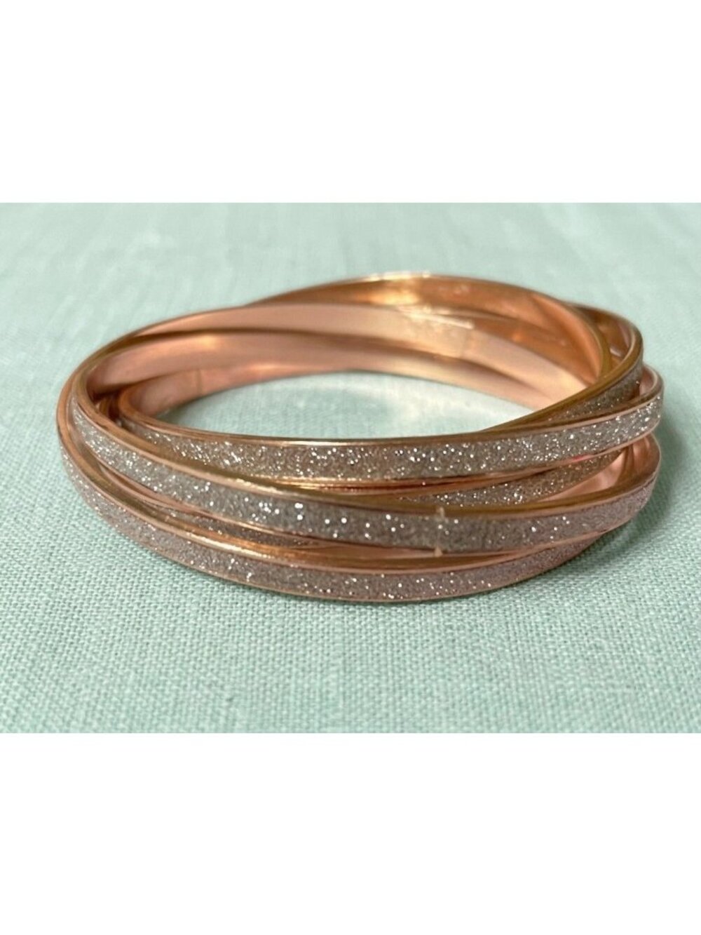Interlocking Rose Gold Tone Multi-Bangle Bracelet w/Sparkly Glitter Finish Set o